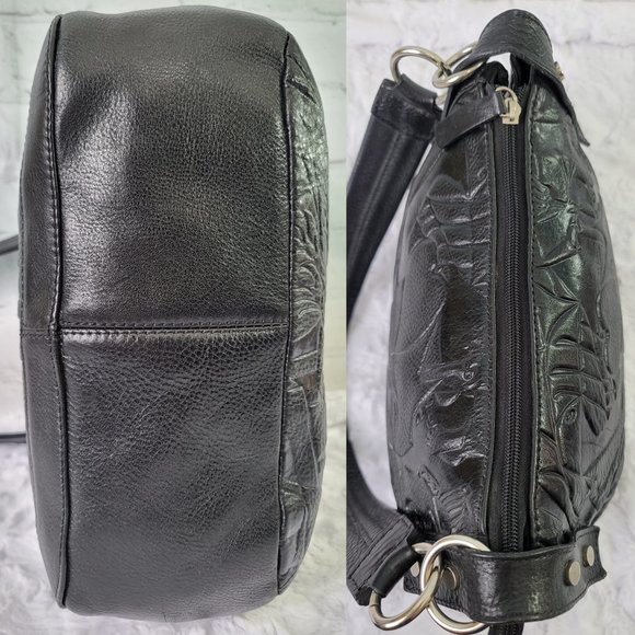 AIRONE Unique Beautiful Embossed Black Genuine Leather Shoulder Bag - Picture 7 of 12